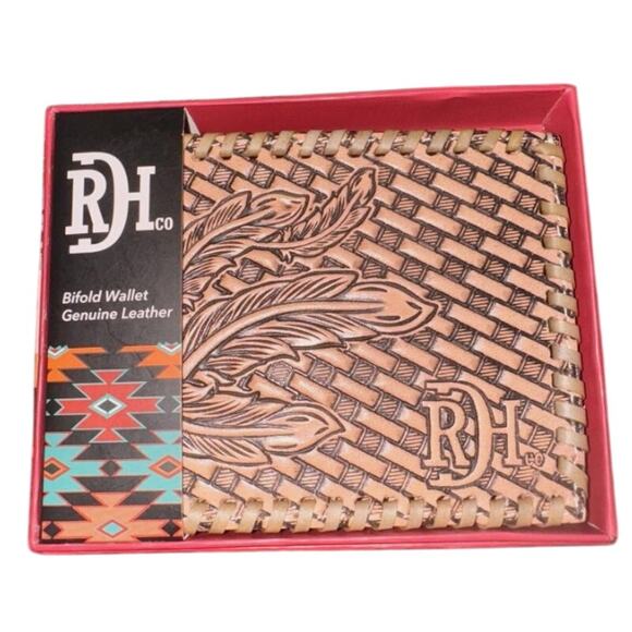 NEW Red Dirt Hat Co Men's Vachetta Leather Tooled Bifold Wallet - Picture 1 of 3